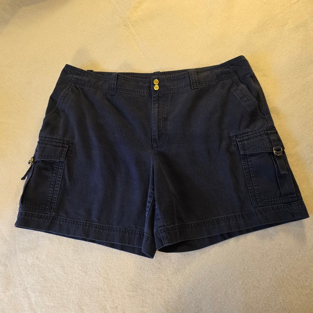 Lauren Ralph Lauren Navy Blue Cotton Cargo Shorts Womens 18W Utility Mid Rise